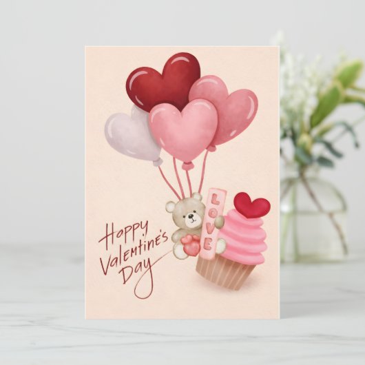 Valentine’s Day Card with Heart Balloons & Cupcake (スタンド正面)