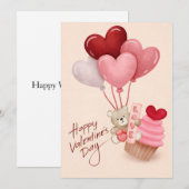 Valentine’s Day Card with Heart Balloons & Cupcake (正面/裏面)