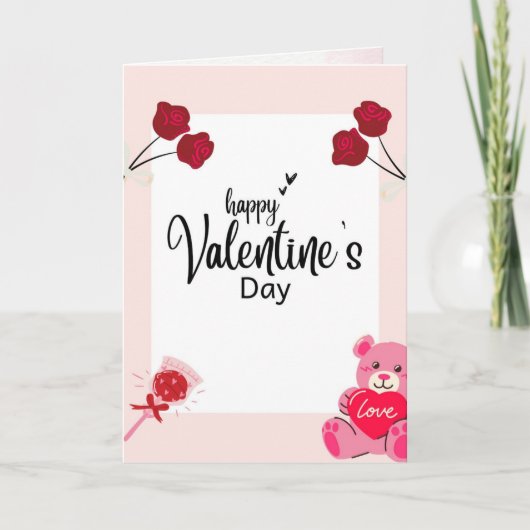 Valentine’s Day Card with Red Roses & Teddy Bear シーズンカード (正面)