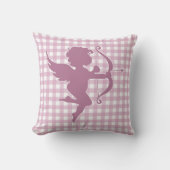 Valentine’s Day Cupid Pink and White Plaid Gingham クッション (正面)