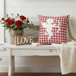 Valentine’s Day Cupid Red and White Plaid Gingham クッション
