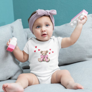Valentine’s Day Cute Teddy Bear Baby Bodysuit ベビーTシャツ