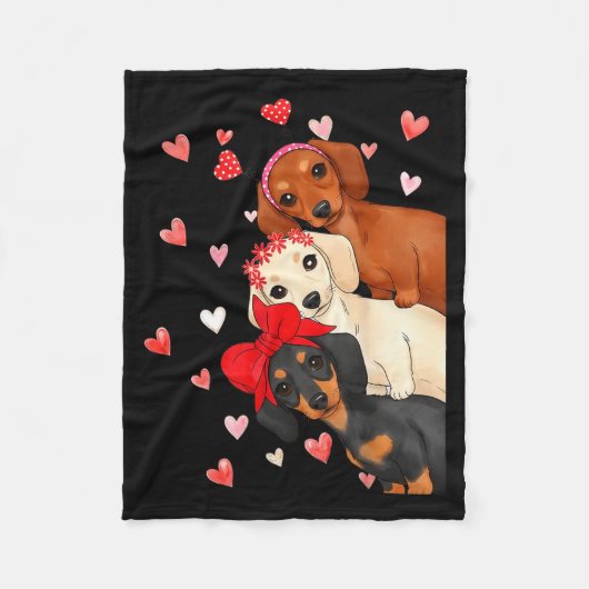 Valentine’s Day Dog Cute Dachshund Dogs For Dog Mo フリースブランケット (正面)