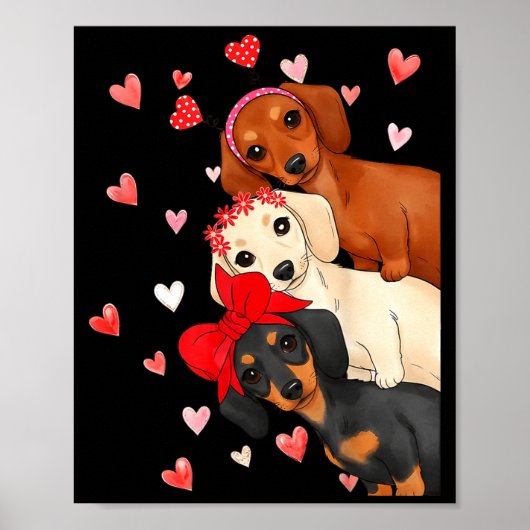 Valentine’s Day Dog Cute Dachshund Dogs For Dog Mo ポスター (正面)