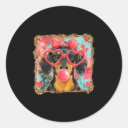 Valentine’s Day Dog Cute Dachshund Dogs For Dog Mo ラウンドシール (正面)