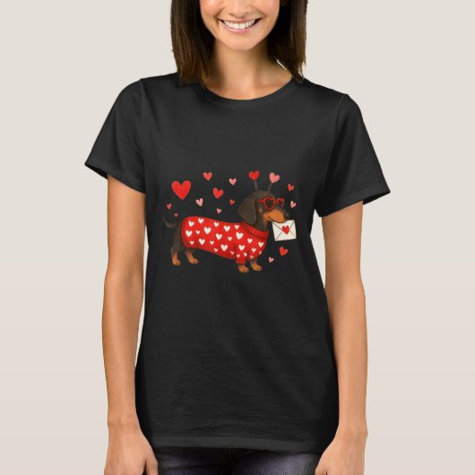 Valentine’s Day Dog Cute Dachshund Dogs For Dog Mo Tシャツ (正面)