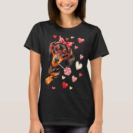 Valentine’s Day Dog Cute Dachshund Dogs For Dog Mo Tシャツ (正面)