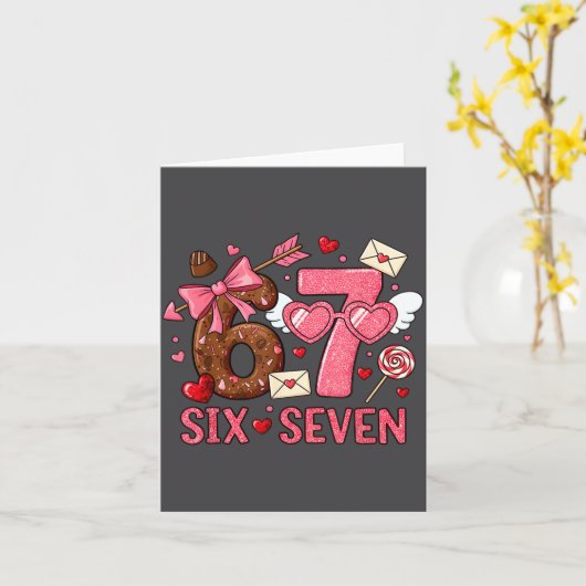 Valentine’s Day Funny 67 Meme Six Seven 6 7 Hearts カード (黄色い花)