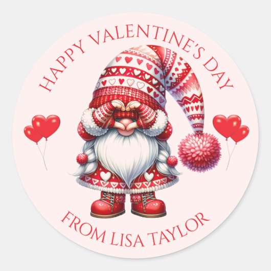 Valentine’s Day Gnome Sticker  ラウンドシール (正面)