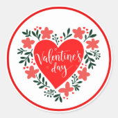 Valentine’s Day Heart Floral Sticker  ラウンドシール (正面)