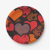 Valentine’s Day Heart Pattern – Retro Pop Art ペーパープレート (正面)