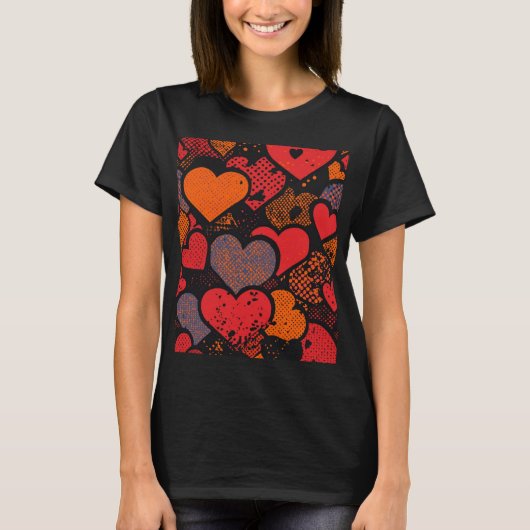 Valentine’s Day Heart Pattern – Retro Pop Art Tシャツ (正面)