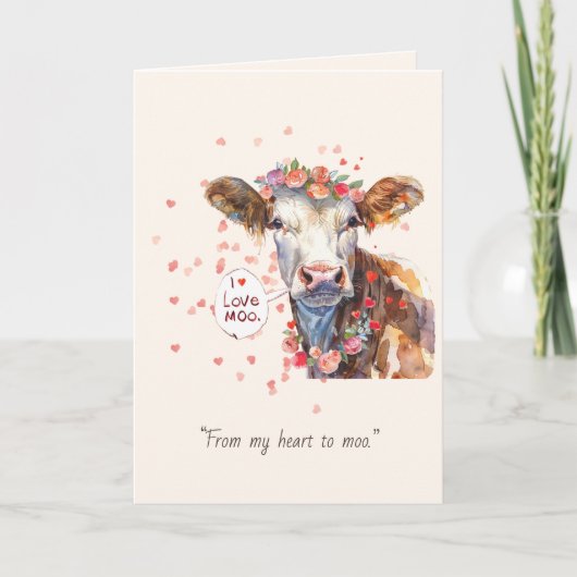 Valentine’s Day I Love Moo Cute Romantic Card シーズンカード (正面)