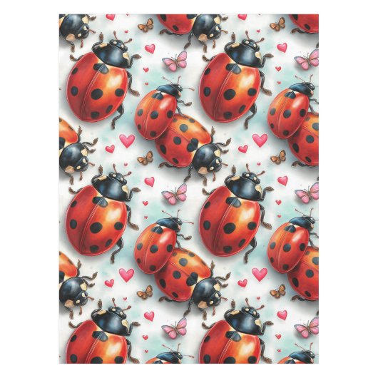 Valentine`s Day Ladybug Love Pattern テーブルクロス (正面)