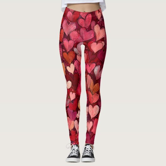 Valentine’s Day Leggings – Romantic Heart Pattern  レギンス (正面)