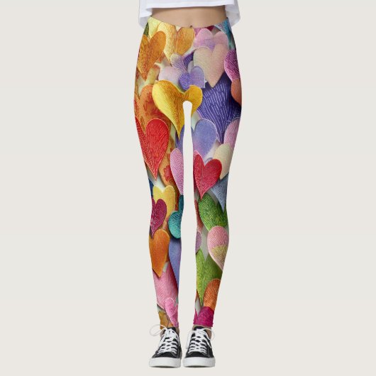 Valentine’s Day Leggings – Romantic Heart Pattern  レギンス (正面)