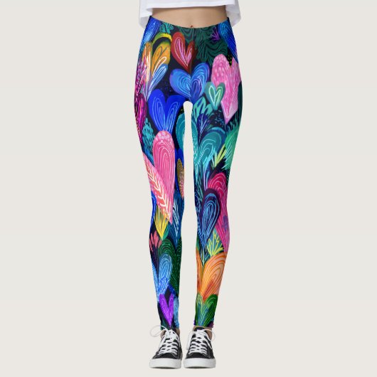 Valentine’s Day Leggings – Romantic Heart Pattern  レギンス (正面)