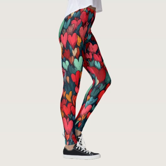 Valentine’s Day Leggings – Romantic Heart Pattern  レギンス (右)