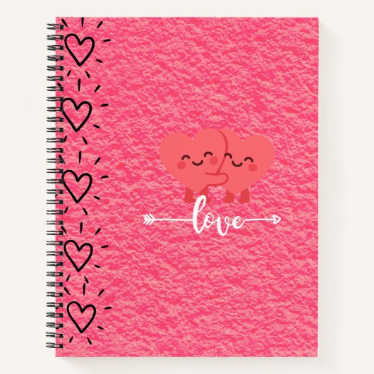 Valentine’s Day Love Notebook – Pink Hearts Design ノートブック (正面)