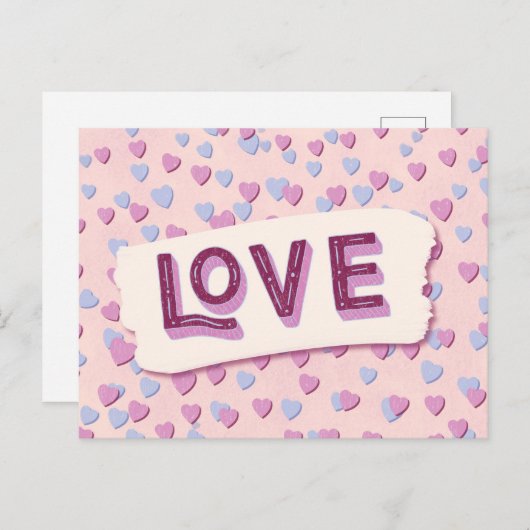 Valentine’s Day Love Pink and Blue Hearts ポストカード (正面/裏面)