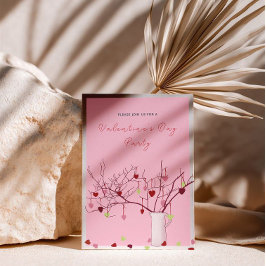 Valentine’s Day Party – Heart Branch on Pink 招待状