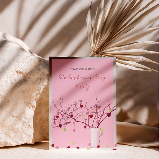 Valentine’s Day Party – Heart Branch on Pink 招待状