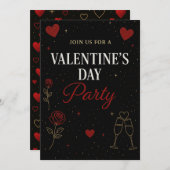 Valentine’s Day Party Invitation |Black&Gold Luxe 招待状 (正面/裏面)