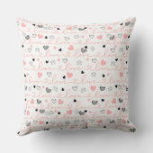 Valentine’s Day Pillow Pink Black Hearts Sketch  クッション (裏面)