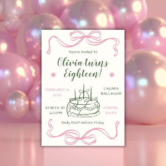 Valentine’s Day Pink Bow 18th Birthday Party 招待状