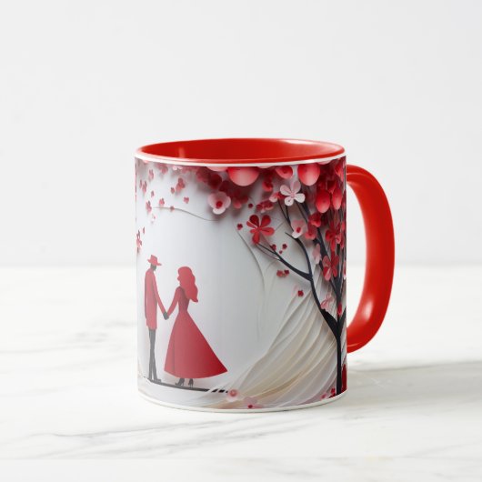 Valentine’s Day Romantic Couple Silhouette Love マグカップ (正面右)