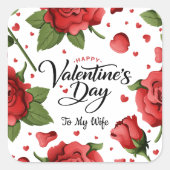 Valentine`s Day Romantic Red Rose Hearts Floral スクエアシール (正面)