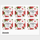 Valentine`s Day Romantic Red Rose Hearts Floral スクエアシール (シート)