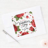 Valentine`s Day Romantic Red Rose Hearts Floral スクエアシール (封筒)