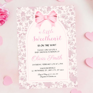 Valentine’s Day Sweetheart Pink Bow Baby Shower 招待状