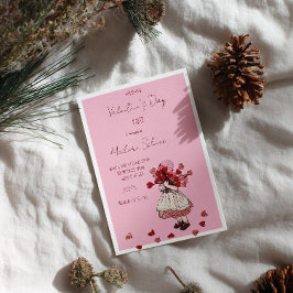 Valentine’s Day – Vintage Girl with Heart Bouquet 招待状