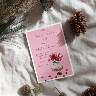 Valentine’s Day – Vintage Girl with Heart Bouquet 招待状