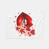 Valentine’s Day Weed Lover Stoner Babe  フリースブランケット (正面(横))