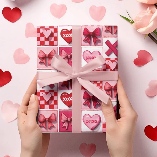 Valentine’s Day Wrapping Paper Pink & Red Elements ラッピングペーパー