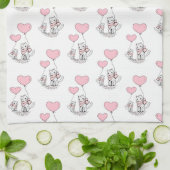 Valentine' s Kitchen Hand Towel Cat Pink Hearts キッチンタオル (折り畳み)