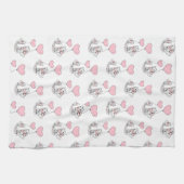 Valentine' s Kitchen Hand Towel Cat Pink Hearts キッチンタオル (横)