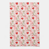 Valentine' s Kitchen Hand Towel Cat Red Heart キッチンタオル (縦)