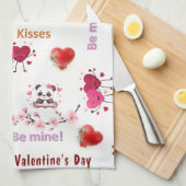 Valentine' s Kitchen Hand Towel Cat Red Heart キッチンタオル (四つ折り)