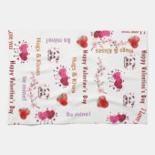 Valentine' s Kitchen Hand Towel Cat Red Heart キッチンタオル (横)