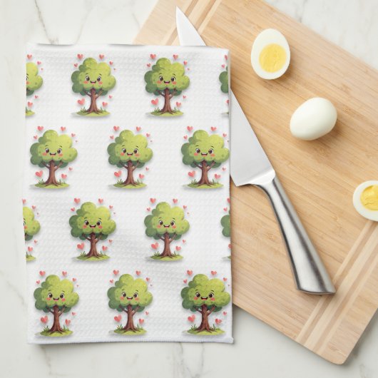 Valentine' s Kitchen Hand Towel Tree Red Hearts キッチンタオル (四つ折り)