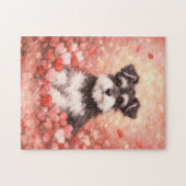 Valentine Schnauzer with Hearts ジグソーパズル (横)