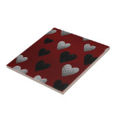 Valentine Silver Black Glitter Hearts on Burgundy タイル (側面)