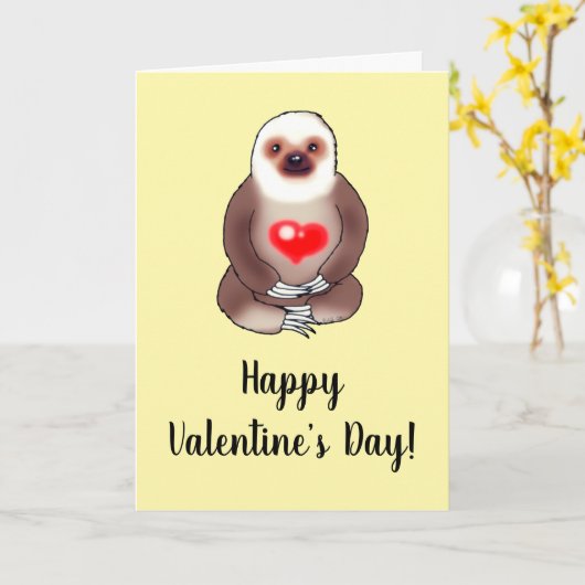 Valentine Sloth with Glowing Heart カード (黄色い花)