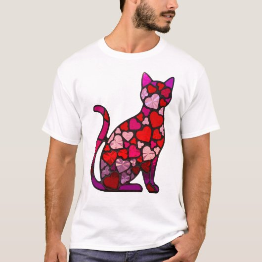 Valentine Stained Glass Cat Heart | Retro Mosaic  Tシャツ (正面)