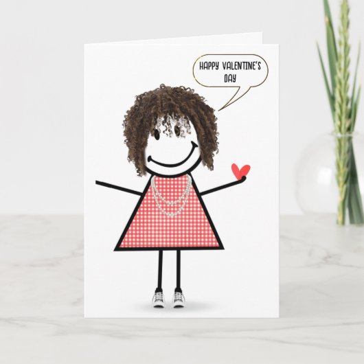 Valentine Stick Figure Girl With Speech Bubble カード (正面)