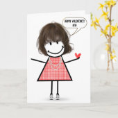 Valentine Stick Figure Girl With Speech Bubble カード (黄色い花)